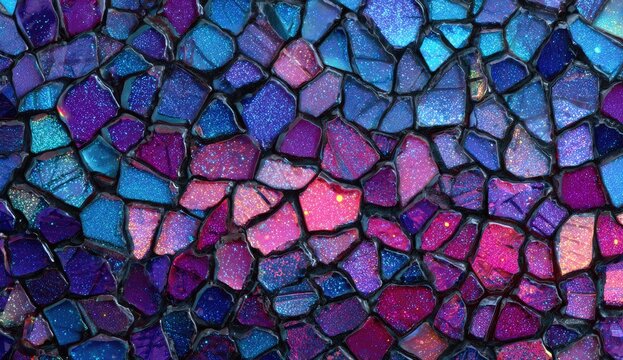 Abstract mosaic of iridescent, fractured shapes