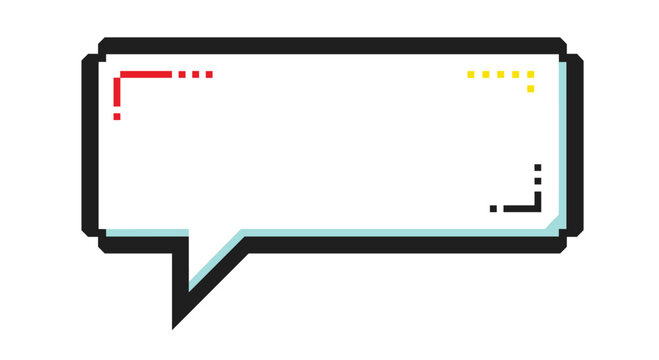Pixel art speech bubble for text or dialogue with a black border in a retro 8-bit video game style illustration.