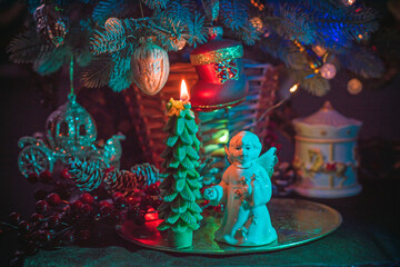 Christmas mystery decoration. Illustration of New Year rite or something magical