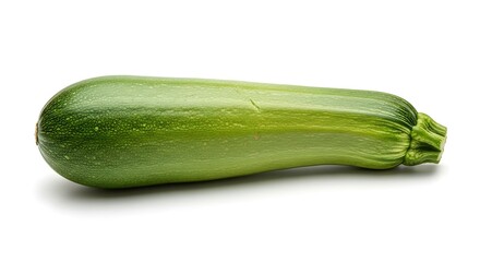 Single green zucchini vegetable with light stripes lying on a white background food fresh