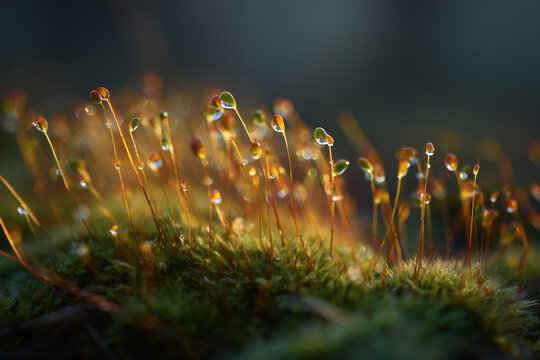 Abstract bokeh lights and greenery in a dreamy blurry outdoor scene