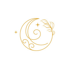Crescent moon leaf logo design template