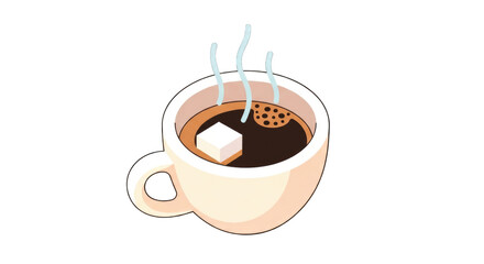 Steaming coffee cup with sugar cube a warm and inviting beverage.