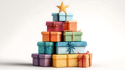 christmas gifts of colorful ribbons on white background