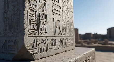 Ancient Egyptian Obelisk Base with Detailed Hieroglyphs