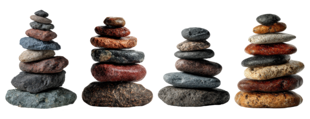 set of balanced stack round pebbles isolated on transparent background