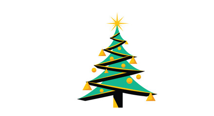 Obraz premium Stylized Christmas tree with a golden star topper and festive ornaments in a geometric modern art style illustration.