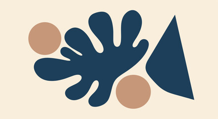 Fototapeta premium Modern abstract composition with organic shapes like a leaf circles and a triangle in a minimalist bohemian art style.