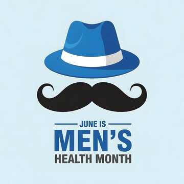 Blue hat and mustache celebrating men s health month in june