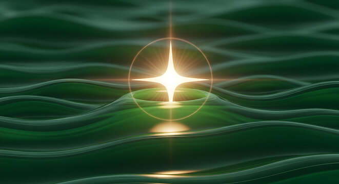 Green Abstract Waves with a Shining Star - Powered by Adobe