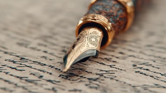 Elegant fountain pen on paper with handwritten script close up
