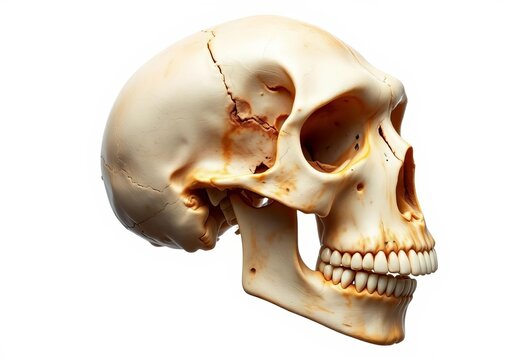 Homo erectus skull, isolated on white background,  europe,  legacy