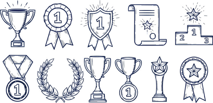 Hand Drawn Award and Trophy Icons medal ribbon