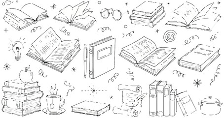 Hand Drawn Book and Study Illustrations books open book