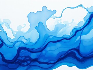 Abstract organic swirls of indigo and teal dyes blend softly on a linen canvas, creating a calming, painterly effect,  soft,  calm