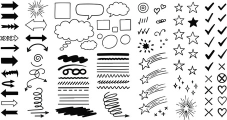 Hand Drawn Doodle Elements Arrows Checkmarks Stars Speech Bubbles