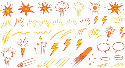 Hand Drawn Explosions and Comic Style Elements Keywords explosion, boom, comic, cartoon