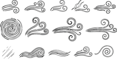 Hand Drawn Wind and Swirl Illustrations breeze flow