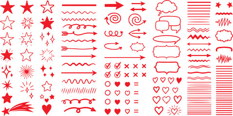 Red Hand Drawn Doodle Elements Collection illustration