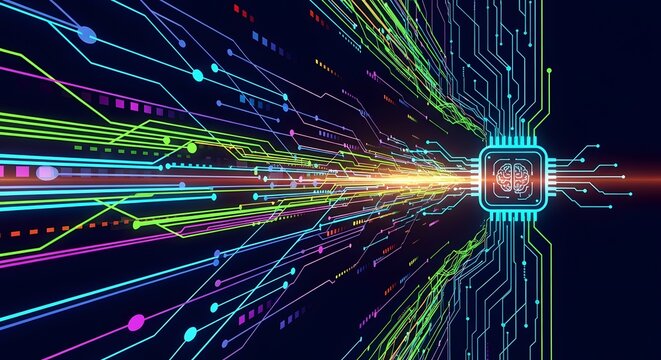 Ai brain chip with data processing lines, digital technology