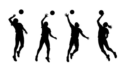 Female Volleyball Players Action Silhouettes