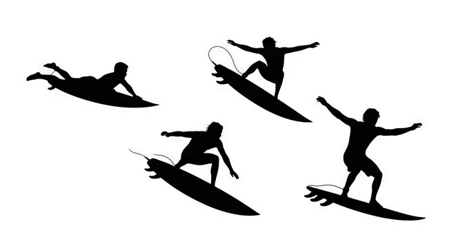 Surfer Performing Aerial Tricks Silhouettes