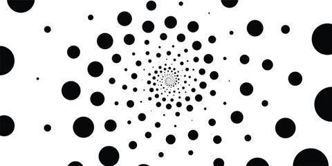 Hypnotic Black and White Spiral Background of Concentric Polka Dots