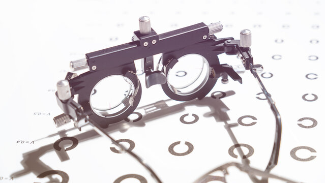 Ophthalmic eyeglass frame. A tool for an optometrist to work with. World Ophthalmology Day. Vision check and treatment for eye diseases. Optical diagnostics. High quality photo