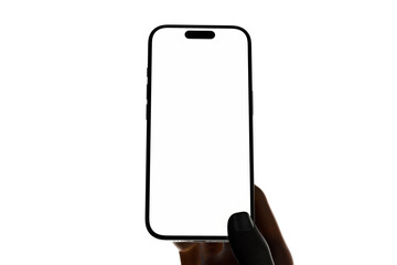 minimal thumb hand holding gesture modern phone mobile digital device in silhouette backlight lighting style screen display mockup template isolated 3d rendering front view