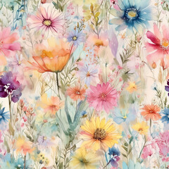 Seamless Watercolor Wildflower Patterns for Textile and Wallpaper