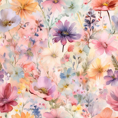 Obraz premium Seamless Watercolor Wildflower Patterns for Textile and Wallpaper