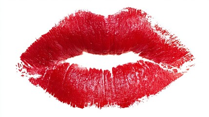 Passionate red lipstick kiss print for Valentine's Day marketing or beauty campaign with bold romantic statement and vibrant modern style