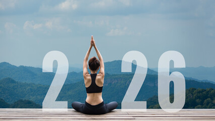 Happy new year start up 2026.  Yoga women lifestyle exercise and pose for healthy life. people...