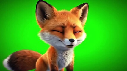 Cute cartoon fox with eyes closed on a green screen background, animated character - Powered by Adobe