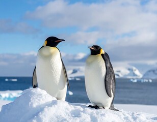 Fototapeta premium Majestic Emperor Penguins Overlooking the Antarctic Seascape