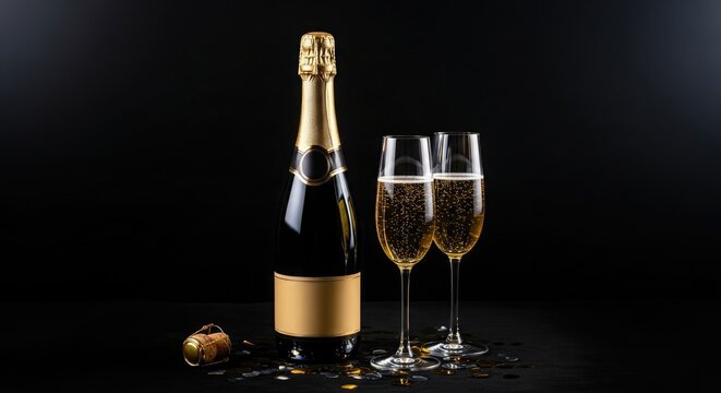 Celebrate with elegant champagne bottle and glasses, perfect for festive occasions and sophisticated gatherings, creating a memorable experience