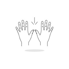 Two hands pointing towards each other with an arrow above.