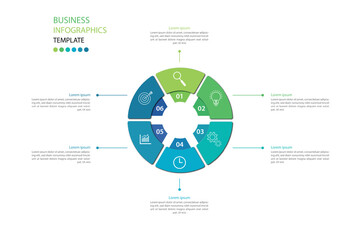 Editable business infographic template design with 6 steps. Infographic template which can be used for presentations banners, workflow layout, annual report, web design.	