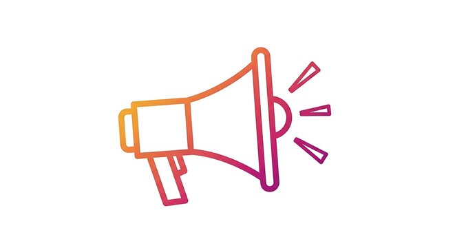 Megaphone Outline Icon with Gradient Color on White Background.
