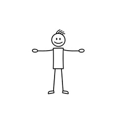 Simple hand drawn stick figure of a happy smiling person with arms wide open.