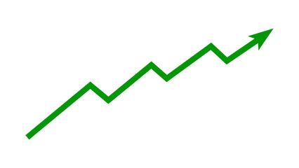Green upward line arrow graph and chart moving up concept of stock market business growth, financial profit, business trend, company growth. Business grow up icon. Vector illustration.