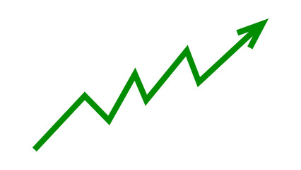 Green upward line arrow graph and chart moving up concept of stock market business growth, financial profit, business trend, company growth. Business grow up icon. Vector illustration.