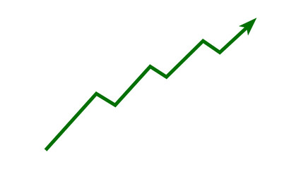 Green upward line arrow graph and chart moving up concept of stock market business growth, financial profit, business trend, company growth. Business grow up icon. Vector illustration.