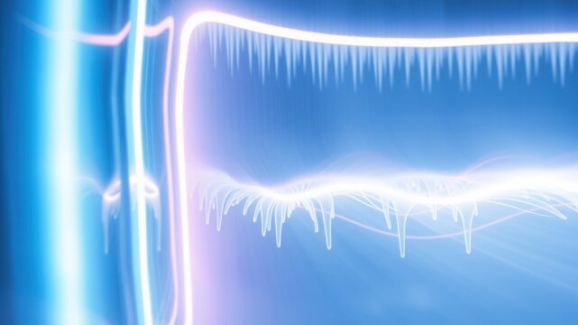 Abstract blue light trails with icicle-like formations creating a futuristic atmosphere.