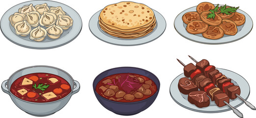 global table a rich tapestry of traditional dishes and hearty meals, isolated on transparent background