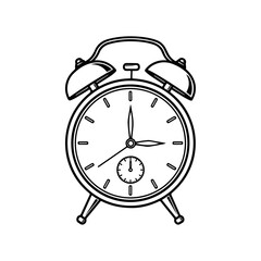 Vintage Alarm Clock Illustration Simple Line Art.