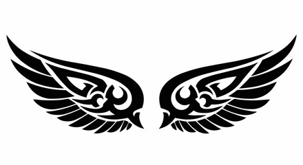 Stylized Black Tribal Wings Graphic Design Element.