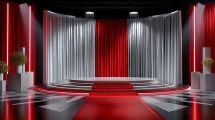 Showcasing elegant atmosphere grand stage setup in modern venue photography