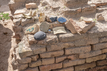 The walls and bricks in the excavation site in the Ancient City of Uruk, Iraq