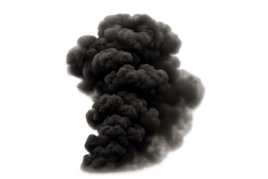 Black smoke plume rising, showing heavy air pollution, fire, explosion, smog, and environmental emergency concept
